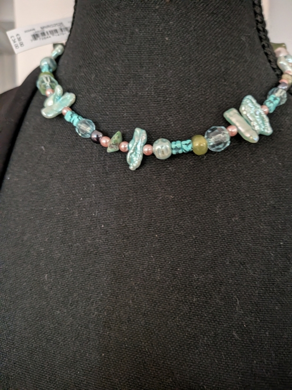 Monet Aqua and Pink Pearl Bead Choker Necklace